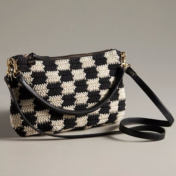 CLARE V Checked Crochet Petit Moyen Crossbody Bag